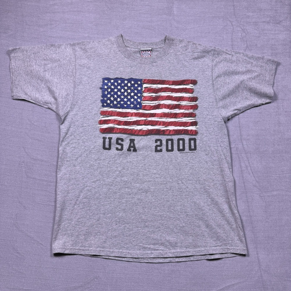 Sonoma USA 2000 American Flag Graphic T-Shirt Mens XL Heather Gray Cotton Blend